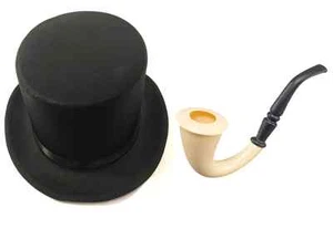 Gentleman Black Top Hat with Old Fashioned Pipe Fancy Dress Tales of England Fun - Picture 1 of 1