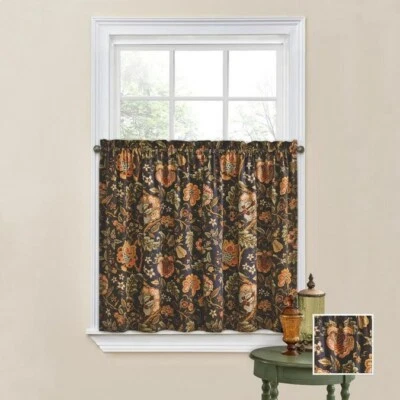 Waverly Tier Par Vestido Imperial Ónix 52x36" Negro Cortina Floral TENGO 2 AVAI Foto 1 de 3