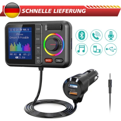 Bluetooth5.0 FM Transmitter Auto Radio Adapter Freisprecheinrichtung KFZ Kit DE - Bild 1 von 4