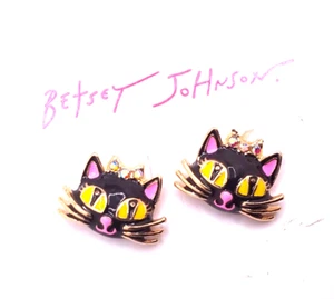 Hermosos aretes Betsey Johnson tono dorado multicolor gatito - Imagen 1 de 5