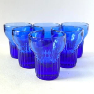 Vintage 1930s - 40s Hazel Atlas Cobalt Blue Vertical Rib Shot Glasses • Set of 6 - Picture 1 of 16