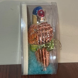Parrot Glass Christmas Ornament Turquoise Feather 6” - Picture 1 of 13