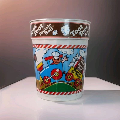 Vintage 1990s Tootsie Roll Plastic Cup/container With Whimsical Train Design - Image 1 of 4