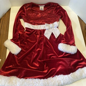 Bonnie Jean Dress Girls Size 4 Red Velvet Sequins Fur Christmas Party Holiday - Picture 1 of 5