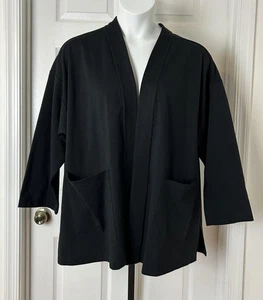 Eileen Fisher Jacke Damen 3X schwarz vorne offen Kimono Bio-Baumwollmischung Plus - Bild 1 von 12