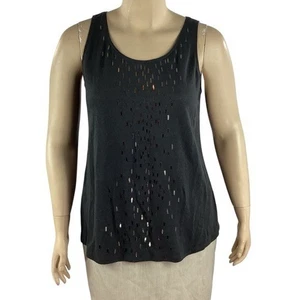 Camiseta sin mangas Eileen Fisher de lino carbón adornada con lentejuelas talla L - Imagen 1 de 7
