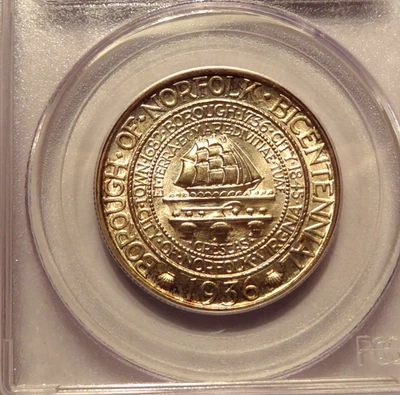 1936 NORFOLK COMMEMORATIVE HALF DOLLAR, PCGS MS 66, CAC APPROVED !, NICE TONING! - Image 1 of 3