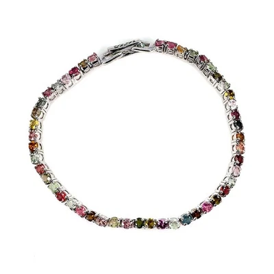 Bracciale in argento sterling 925 con tormalina rotonda 3 mm e pietre... - Immagine 1 di 4