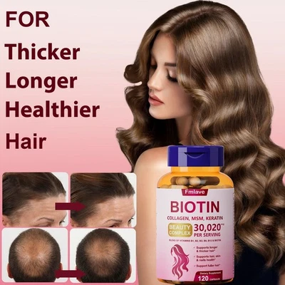 Biotina colágeno queratina e vitamina B, suplemento capilar para unhas de pele femininas e masculinas - Imagem 1 de 4