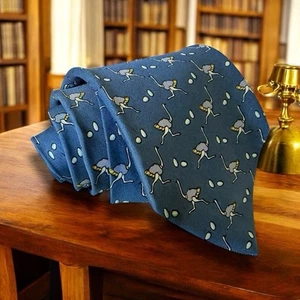 RARA cravatta da collo vintage Hermes Paris running uova di struzzo blu seta francese 7463 HA - Foto 1 di 24