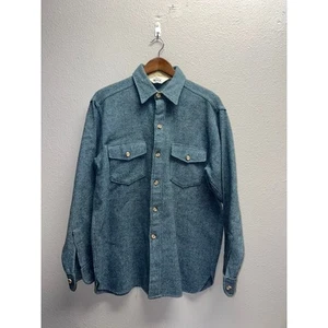 Vintage Woolrich Button Up Blue Shirt 100% Wool Long Sleeve USA Made 70s 1970s L - Imagen 1 de 13