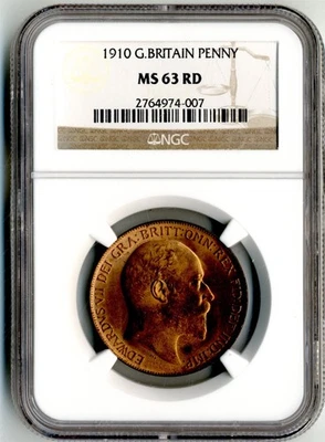 Great Britain. One Penny. 1910 NGC MS 63 RD - Image 1 of 3
