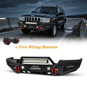 Black Front Bumper D-Rings Winch Plate For Jeep Grand Cherokee WJ 1999-2004 - Picture 1 of 15
