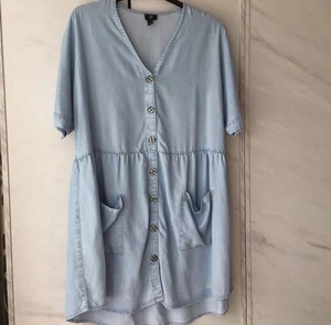 RIVER ISLAND LIGHTWEIGHT BLUE DENIM DRESS/ FRONT POCKETS/ LOVELY BUTTONS/SIZE 18 - Picture 1 of 8