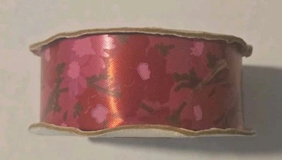 Flora-Satin Pink Red Flowers Waterproof Ribbon 50 Yards Garden Sewing DIY Crafts - Image 1 of 3