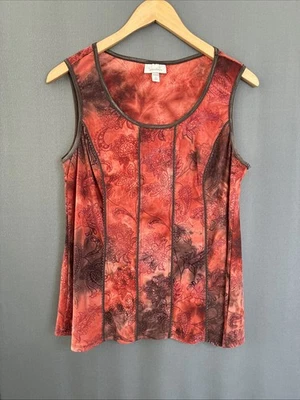 Y2K DressBarn выгорания бархата Майка размер 1 X коричневый оранжевый фея Whimsigoth богемное - Изображение 1 из 4