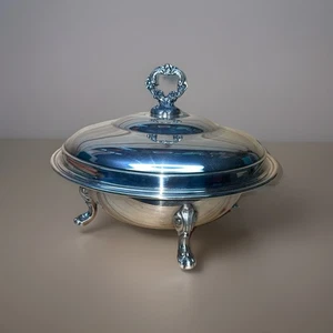 Vintage Sheridan Taunton Silver Plate Casserole Serving Dish W/ Pyrex Glass 12" - Picture 1 of 11