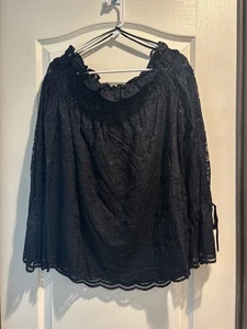 Vintage Bloomingdale’s Black Lace Off Shoulder Gothic Top Women’s Sz XL Y2K - Picture 1 of 7