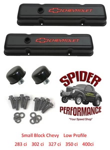1978-1986 Chevy C/K pickup small block valve covers BOWTIE BLACK SHORT kit - Picture 1 of 4