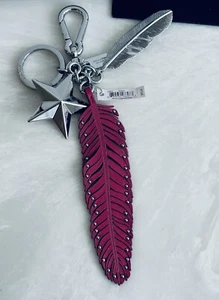 NWT COACH FUCHSIA LEATHER FEATHER EMBELLISHMENTS BAG CHARM FOB 63893 - Picture 1 of 19