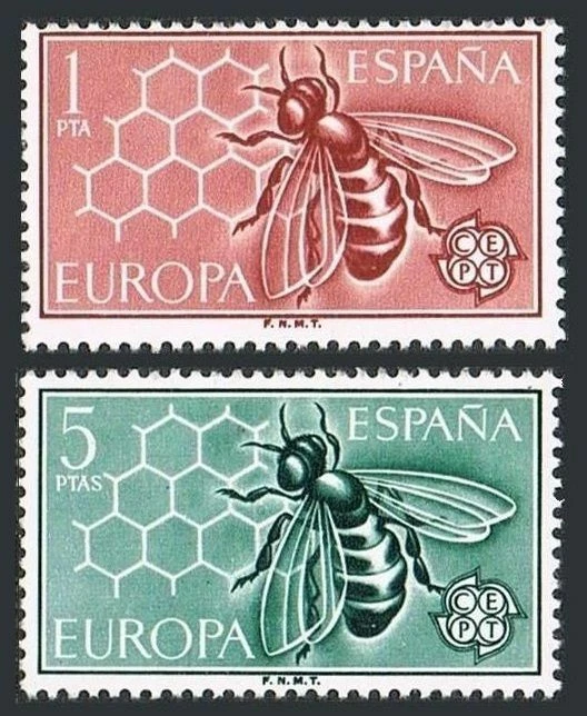 Spain 1125-1126 blocks/4,MNH.Michel 1340-1341. EUROPE CEPT-1962.Bee & honeycomb. - Image 1 of 1
