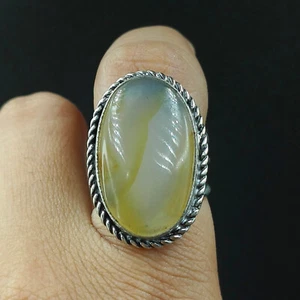 Proposal Women's Ring Natural Moss Agate Oval Gemstone 925 Sterling Silver - Picture 1 of 5