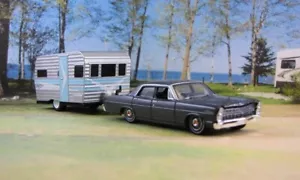 1967 Ford Custom / Galaxie + Siesta Camper Travel Trailer Retro Model Set 1/64 - Picture 1 of 10