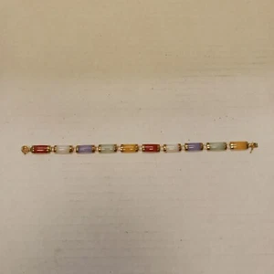 14 KT SOLID YELLOW GOLD MULTI COLOR JADEITE BRACELET - Picture 1 of 7