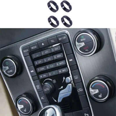 Anel de controle de botão de ar condicionado alumínio preto acabamento para Volvo S60 2011-18 - Imagem 1 de 4