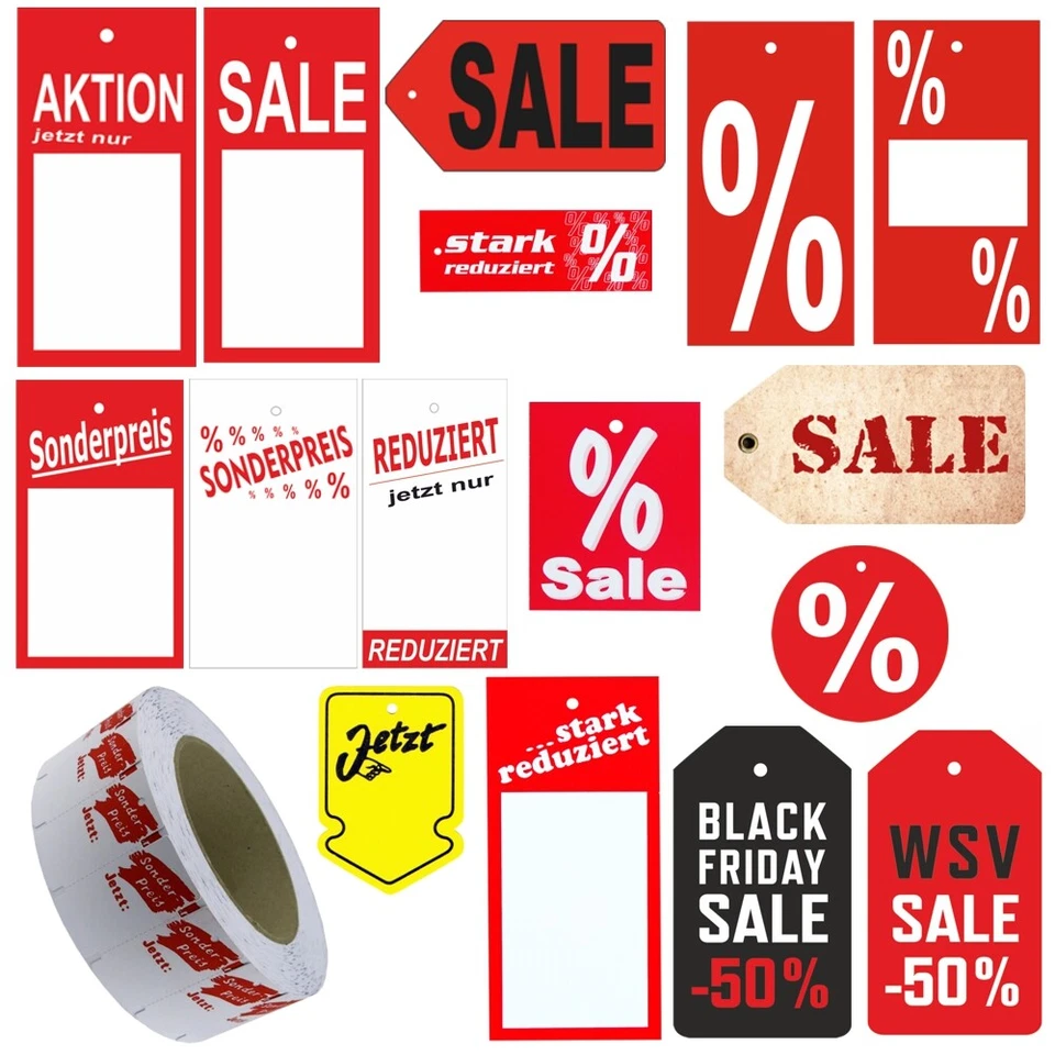 PB-ONLINEHANDEL 1000 Kartonetiketten mit wählbaren Aufdrucken Hängeetiketten Preisetiketten SALE