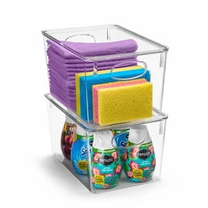 Sorbus Clear Plastic Storage Bins with Lid For Bathroom and Cleaning Supplies - Picture 1 of 6