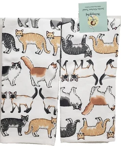 Set of 2 Same Printed Cotton Kitchen Towels (15"x25") MULTICOLOR CATS, SC - Picture 1 of 13