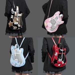 Cute Silver Pink Guitar Shape Style Bag Backpack Crossbody Bag With Chain Gift - Picture 1 of 28