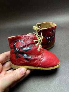 Vintage Soviet Children's Footwear Red Leather Shoes Boots Made in the USSR - Picture 1 of 10