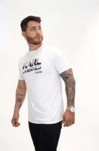 KARL LAGERFELD PARIS Stripe Logo Graphic T-Shirt XX-Large, WHITE - Picture 1 of 3