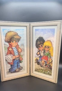 Vintage Set of 2 Michel Thomas Kitschy MCM Framed Prints 1980 Les Momes - Picture 1 of 2