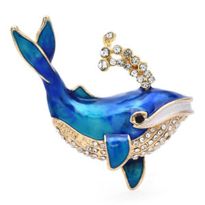 Luxury Whale Brooch Pin Blue Color Rhinestone Animal Brooch Crystal new woman