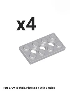 NEW LEGO QTY x4 LIGHT BLUISH GRAY Technic, Plate 2 x 4 with 3 Holes - 3709b - Picture 1 of 1