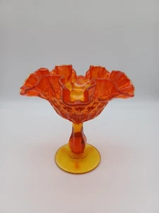 1960’s Fenton Fiery Amberina Ruffled Thumbprint Pedestal Compote Candy Dish - Picture 1 of 7