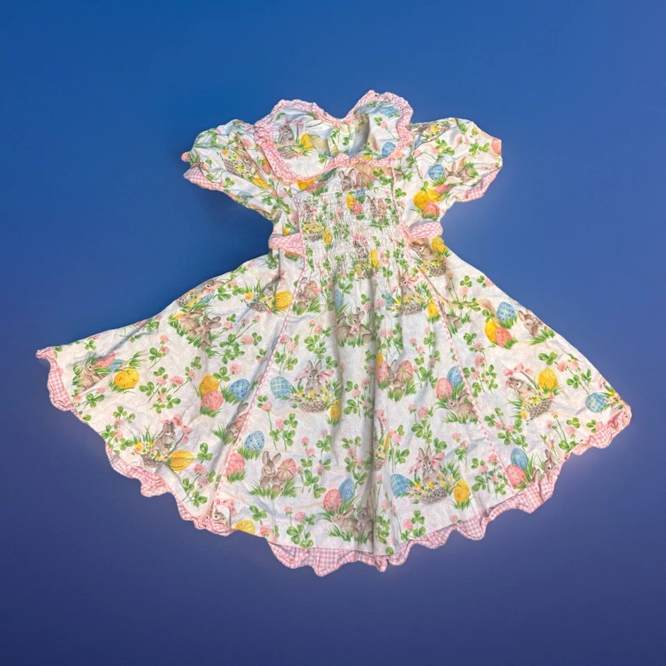 Lindo Vestido De Colección Thomas 2T Conejito de Pascua Rosa Guinga Calado Cottagecore Primavera Foto 1 de 4