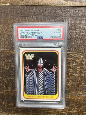 Tarjeta de lucha libre italiana Merlin WWF Macho Man Randy Savage 1991 losa PSA #115/150 Foto 1 de 2