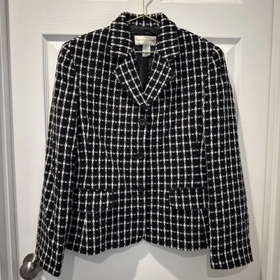Blazer de mujer vintage informal de esquina negro blanco a cuadros chaqueta de tweed talla 12 Foto 1 de 4