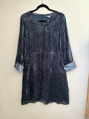 VETEMENTS Abito donna maniche lunghe Garnet Hill misto seta velluto burnout tg 8 grigio acqua