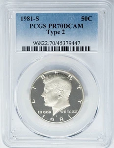 1981-S Kennedy Half 50c Type 2 PR70DCAM PCGS 950813-18 - Bild 1 von 3