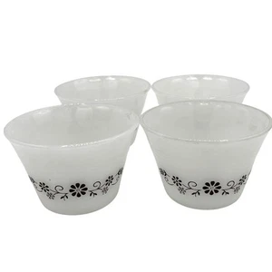 1970s Termocrisa Dynaware White Milk Glass Custard Rameken Cups Brown Daisies 4X - Picture 1 of 7