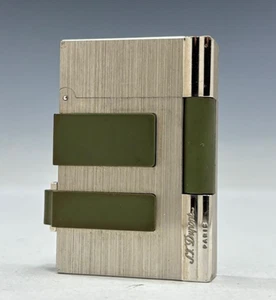 S.T. Dupont Gatsby Gasfeuerzeug silber khaki ohne Box Zündung bestätigt sehr gut - Bild 1 von 9