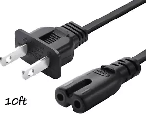 10ft 2-Prong AC Wall Power Cord Cable for TV Philips Panasonic Samsung LG Sony - Picture 1 of 4
