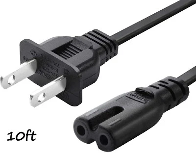 10ft 2-Prong AC Wall Power Cord Cable for TV Philips Panasonic Samsung LG Sony - Image 1 of 4