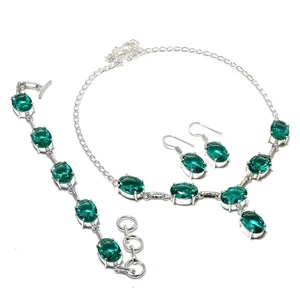 Apatite Oval Shape Gemstone Handmade Fashion Christmas Gift Jewelry Necklace Set - Picture 1 of 7