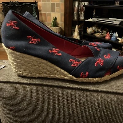 Lauren by Ralph Lauren Lobster Peep Toe Canvas Wedge Shoes, Size 7.5 - Image 1 of 4